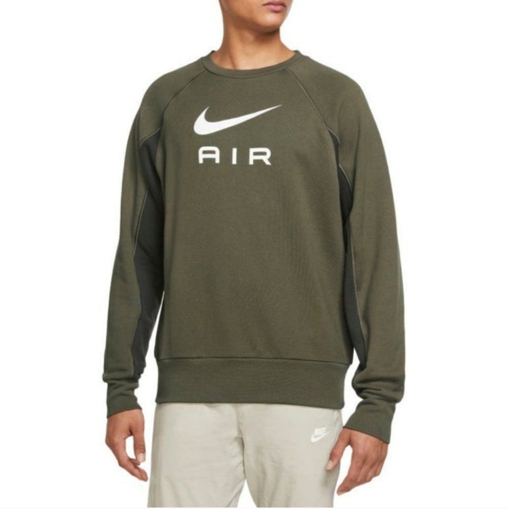 NWT Nike Air Men's French Terry Crewneck Sweater in Olive Green Phantom